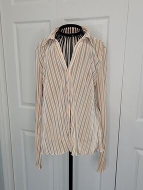 Emory Park Striped Button-Up Shirt in Soft Beige, Green & Blue